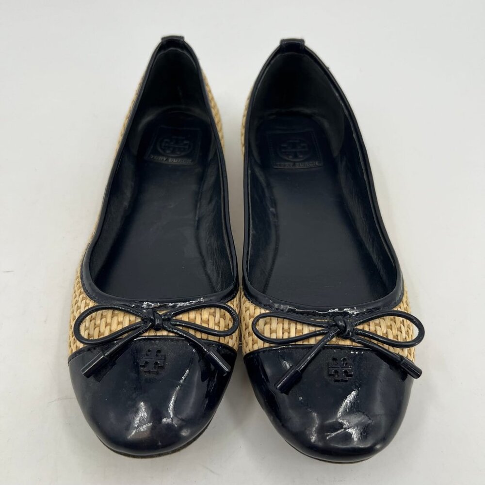Tory Burch Tan Black Wicker Cap Toe Flats | Size 9 - Picture 6 of 7